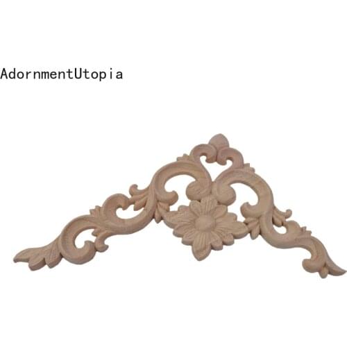 4PCS Floral Wood Carved Corner Applique Wooden Carving Decal Furniture Cabinet Door Frame Wall Home Decoration Accessories 20cm