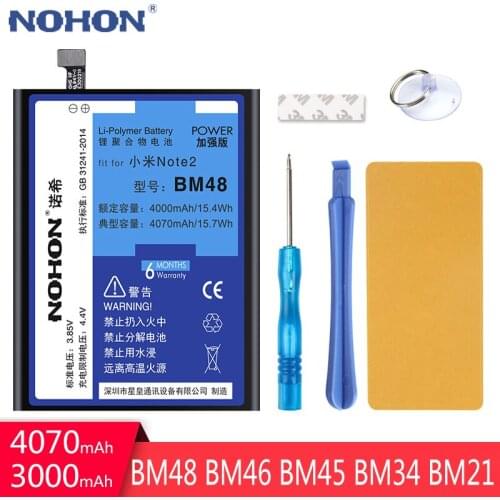 NOHON Battery For Xiaomi Mi Note 2 Redmi Note2 Note3 BM48 BM46 BM45 BM34 BM21 Replacement Battery Lithium Polymer Phone Bateria