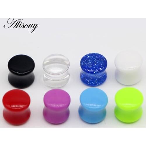 Alisouy 1 Pair piercing body jewelry mixed colors gauges clear Tunnels ear expander Stretchers saddle acrylic ear plug men women