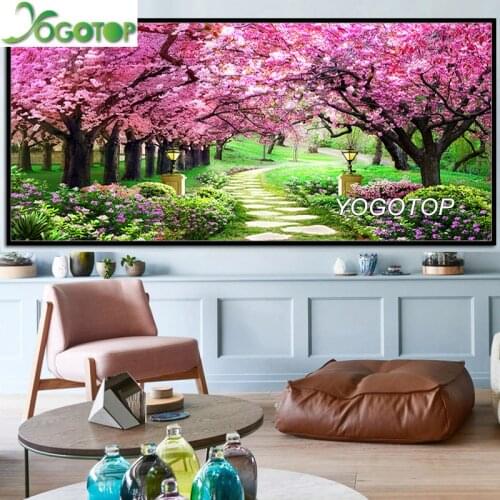 Pink sakuras Diy Diamond Painting Large Cherry blossom Tree 5D Diamond Embroidery Rhinestone Full Mosaic Art landscape YY2765