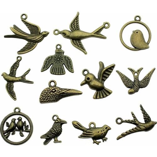 Antique Bronze Color Birds Charm Pendants Jewelry Accessories Vintage Flying Birds Charms For Jewelry Making 2021