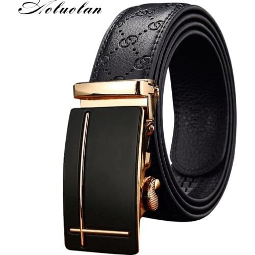 Aoluolan automatic mens belts mens leather youth belt buckle leather belt mens business attire middle-aged black