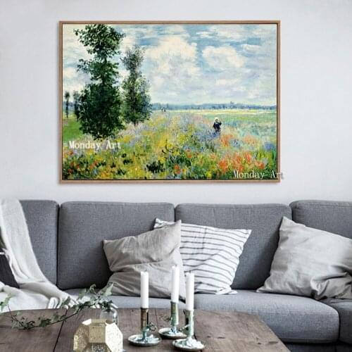 Aritist hand painted Modern Impressionism Monet Wild Poppy Field Sunrise Landscape Canvas Painting wall Art Painting home Decora