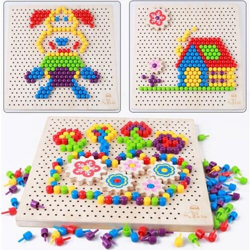 Wooden Colorful 3D Mushroom Nail Kit Puzzle Kids Math Toys Creative Assembling Inserting Games Intellectual Education Wood Toy