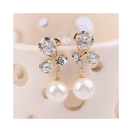Elegant Pearl Drop Earrings Crystal AAA Cubic Zirconia Butterfly Long Dangle Earrings for Women Wedding Party Jewelry Gifts