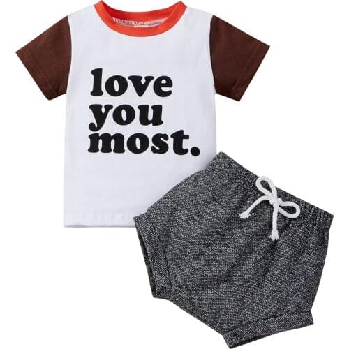 FOCUSNORM 0-5Y Summer Causal Kids Boys Clothes Sets Letter Patchwork Short Sleeve T Shirts Tops Shorts 2pcs