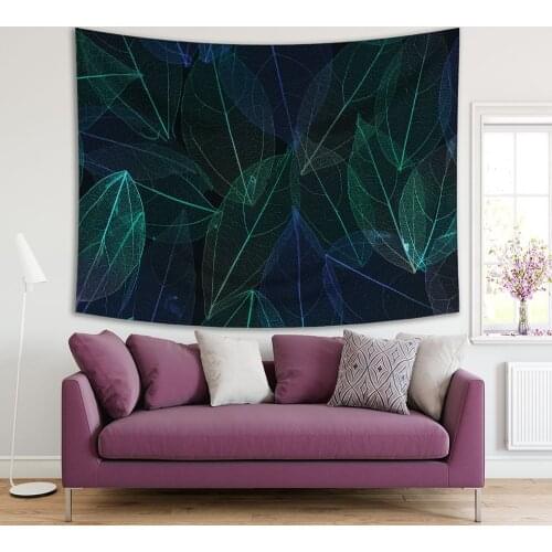 Tapestry Transparent Leaves Autumn Nature Artful Elegent Decorative Floral Photo Printed Green Blue Black
