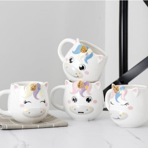 Unicorn Ceramic Mug Cute Animal Expression Cup Golden Horn Three-dimensional Water Cup Creative Ins Net Red