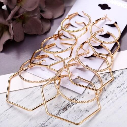 IF YOU Fashion Geometric Big Round Earrings Set For Women Vintage Oversize Mix Gold Silver Color Brincos New Earring Jewelry