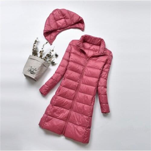 Sanishroly 2018 Women Midi Long Outerwear White Duck Down Jacket Female Hooded Ultra Light Down Coat Parka Plus Size 4XL SE309