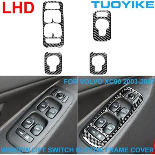 LHD RHD Car Styling Carbon Fiber Inner Window Lift Switch Button Frame Cover Panel Trim Sticker Paste For VOLVO XC90 2003-2007