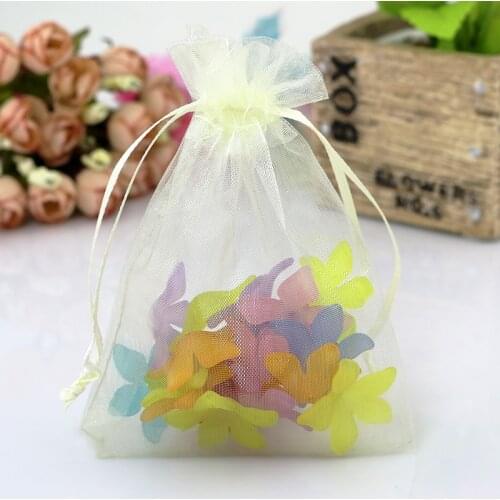 Hotsale 100pcs/lot Beige Color Organza Bags 5x7cm Mini Wedding Festival Favor Gift Bag Jewelry Pouches