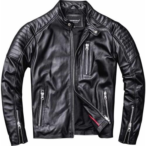 Mcikkny Mens Genuine Letaher Jackets Coats Motorcycle Short Leather Jackets Outwear For Male Stand Collar Size S-5XL