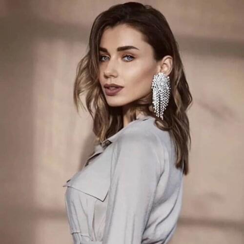 Fashion classic large Rhinestone Earrings declaration declaration crystal large Dangling Earrings womens Party Wedding Jewelry