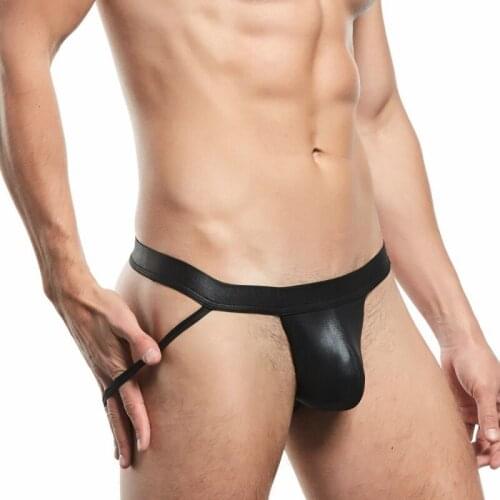 Men Thong G-string PU Leather Bugle Pouch Underwear String Jockstrap Tangas Hombre Sexy Gay Erotic Homen Open Butt Panties Cueca