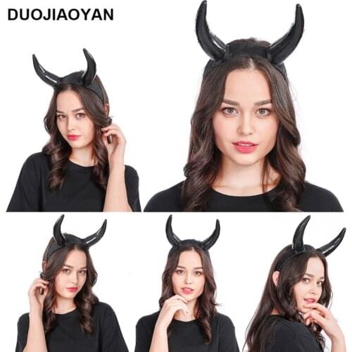 DUOJIAOYAN New Halloween Devil Headband Gothic Costume Cosplay Party Headdress Horn Witch Xmas Hair hoop Black Sheep Hairband