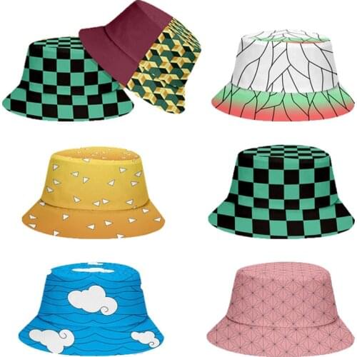 New Demon Slayer Anime Cosplay Kimetsu No Yaiba Cosplay Sunscreen Fisherman Hat Summer Outdoor Sunscreen Sun Hat