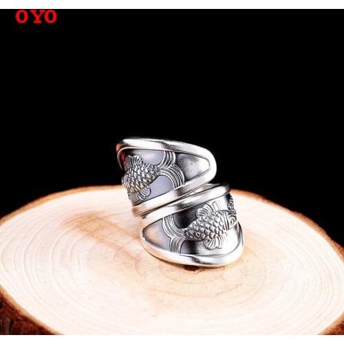 New 999 Pure Silver Jewelry Womens Seiko Open Small Koi Ring