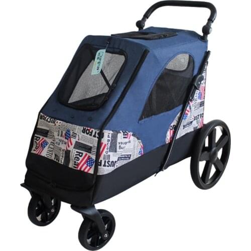 New type pet cart rear wheel brake system large empty space multi storage universal cart one piece folding