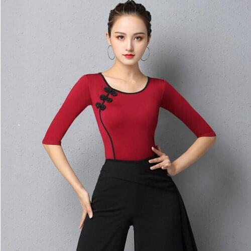 Latin Dance Clothes Women Adult Dancer Cheongsam Style Tops Modern Dance Practice Clothes Rumba Tango Training Blouse DQL4500