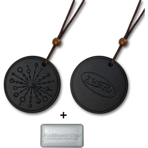 Natural Lava Stone Quantum Scalar Energy Pendant Necklace with 2 Pieces Anti EMF Mobile Shield Stickers