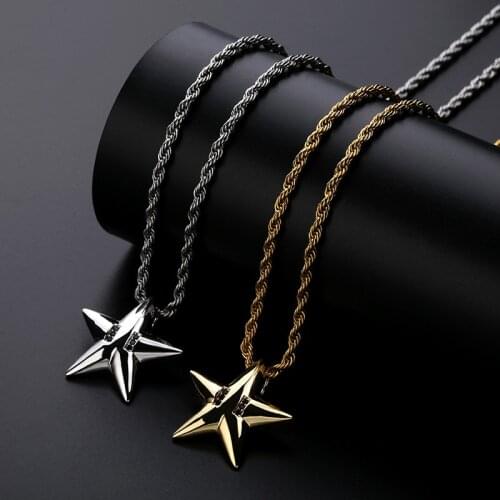 Hip Hop Black CZ Stone Pave Bling Star Pendants Necklace for Men Women Rapper Jewelry