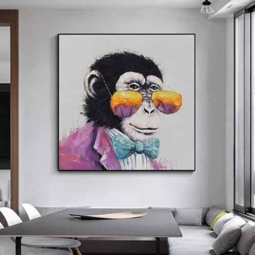 Hand painted Animal Oil Painting Canvas Gorilla With Glasses Canvas Art painting For Living Room Decorative Painting Home Decor