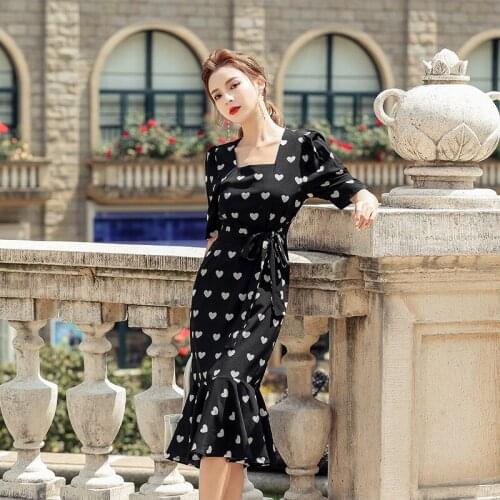 S-XL Plus Size Dresses for Women Print Hearts Love Sweet Cute Kawaii Dress Ladies Black Midi Wrap Bodycon Sundress Women Vestido