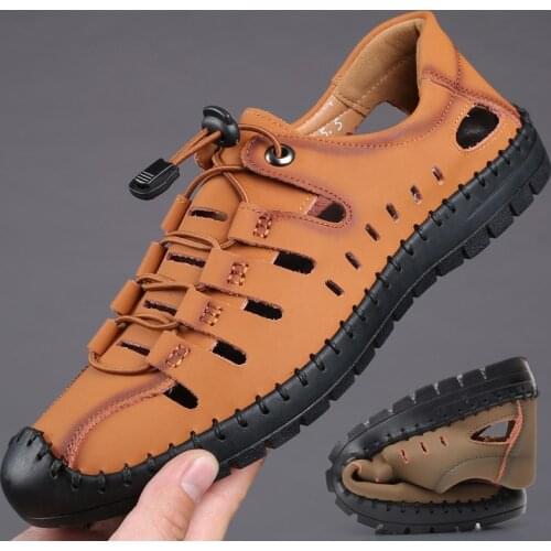 Mens sandals 2021 Summer male sandals beach outdoor leather sandals male real cowhide used empty soft bottom shoes men leisure