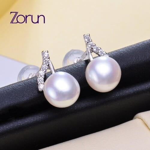 Zorun Natural Freshwater White Pearl Earring Fine / Fashion Jewelry 7-8MM 925 Sterling Silver for Women New Design Good Sale