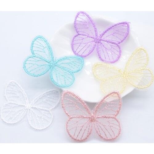 20Pcs 46*39mm Exquisite Embroidered Mesh Butterfly for DIY Headwear Hair Clips Decor Clothes Hat Shoes Patches Accessories