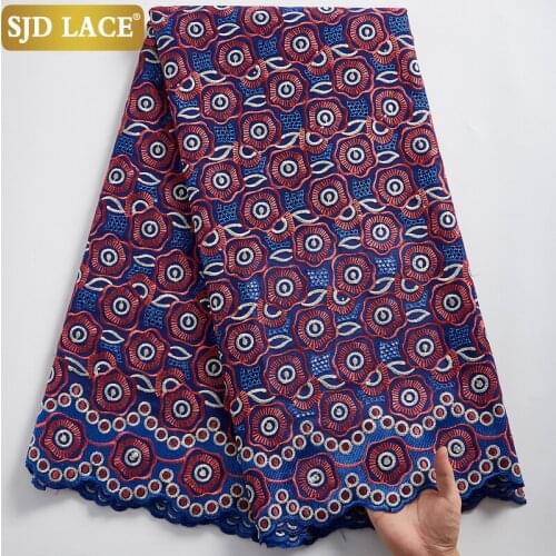 SJD LACE African Dry Lace Fabric With Stones 5Yards Garment Materials Swiss Voile Lace In Switzerland Cotton For Nigerian A2351