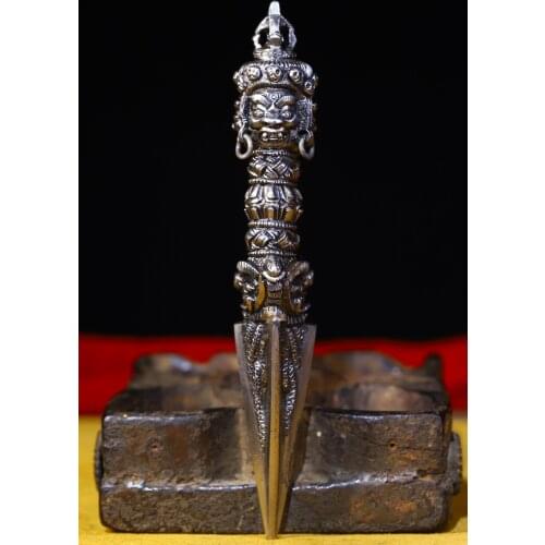 Tibet Buddhism Old Tiantie Skull Three Faced Mahakala Head Vajra Dorje Vajra Phurpa Exorcism Ward off evil spirits