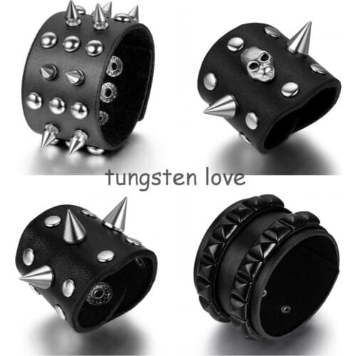 Trendy Rock Punk Leather Rivet Bracelets Gothic Bangle Wristband Men Jewelry Skull Bracelets for Mens Boys Gift