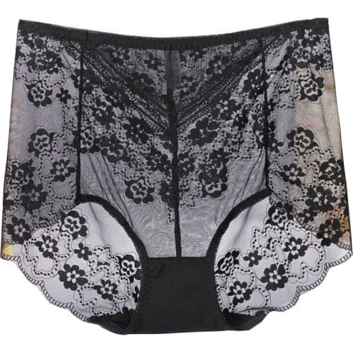 Women Lace Brief Large Size High Waist New Transparent Hollow Mesh Panties Female Underwear High elasticity Sexy Panty lady110KG