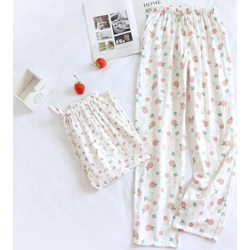 Spring and summer new ladies trousers 100% cotton gauze thin pants womens casual cartoon home pants cute bottoms plus size