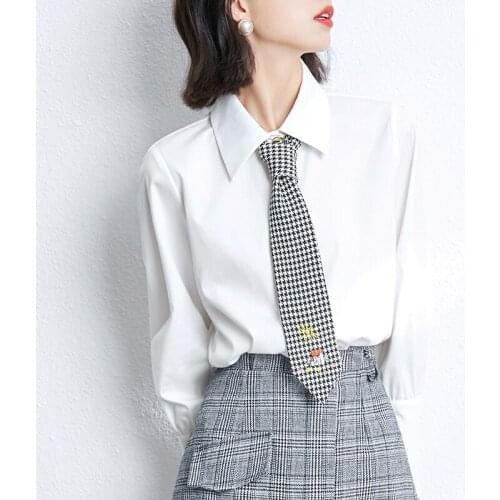 White Shirts Women 2021 New Spring Autumn Elegant Temperament Long Sleeved Tie Shirt Ladies Office Work Clothes Tops