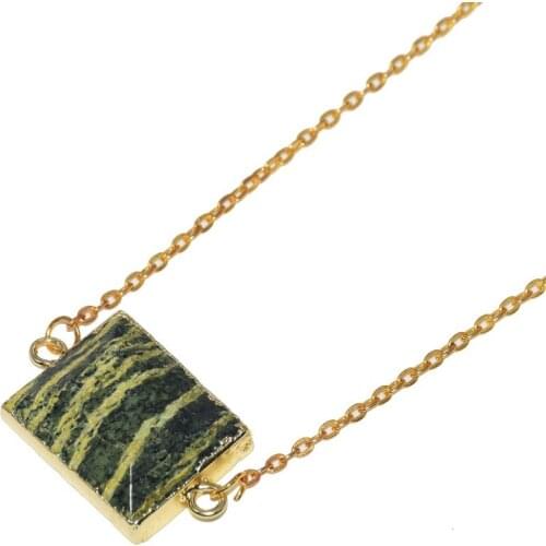 Fashion Jewelry Rectangle Pendant Choker Necklace women Yellow Vein Gold Bezel Gem Stone connector chain necklace femme 2019