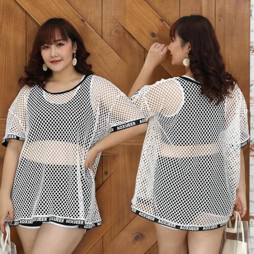 Fat mm swimsuit female split three-piece suit loose belly sports blouse plus size swimsuit