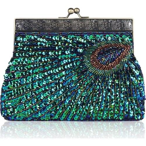 1920s Flapper Peacock Clutch Vintage Gatsby Beaded Sequin Evening Bag Wedding Bridal Party Prom Handbag Purse for Woman
