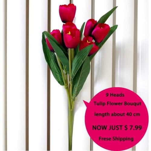 1 pcs 9 heads Tulip Artificial Flower silk artificial bouquet fake flowers Home decoration Wedding Decoration