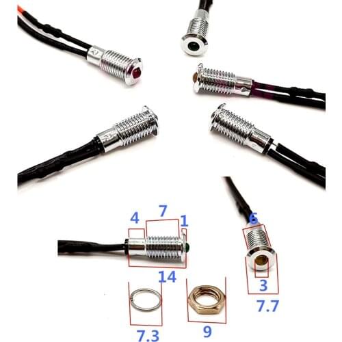 10Pcs 3V 5V 6V 9V 12V 24V 3mm LED With Flat Head 6mm Mounting Hole Metal Holder Header and Wire, Warm White Orange Pink Purple