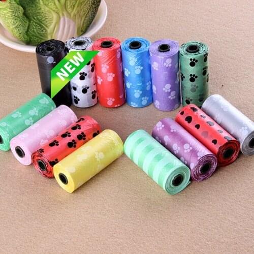 15Pcs/roll Degradable Pet Dog Waste Poop Bag With Printing Doggy Bag For Cat Dog Color Random New Sale