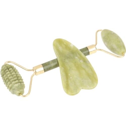 2PCS/Set Double Head Facial Beauty Massage Tool Natural Jade Guasha Board Face Neck Skin Roller Massager Health Care Tools