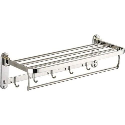 304 Stainless Steel 2 Towel Rack With Hooks (60Cm) For Bathroom And Toilet Towel Rack