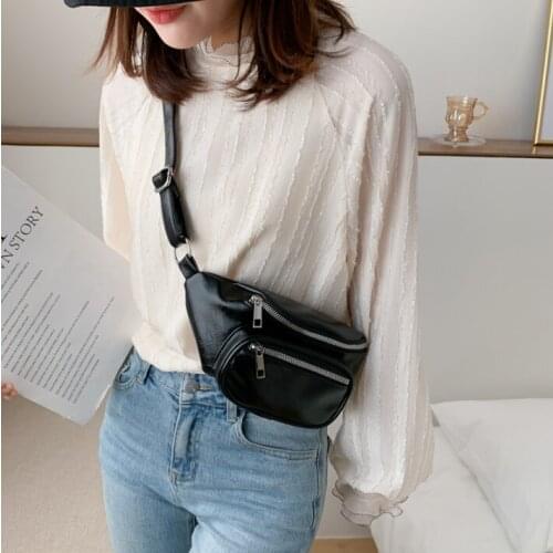 2021 New Womens Bag Spring and Summer Versatile Fashionable and Handsome Chain Messenger Bag Chest Bag Waist Bag Black