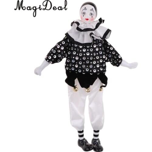 38cm Porcelain Clown Doll in Clothes Halloween Christmas Decoration Souvenirs Collections Arts Crafts Kids Toys