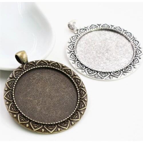 5pcs/lot 35mm Inner Size Antique Bronze Silver Plated colors plated Vintage baroque Style Cabochon Base Setting Charms Pendant