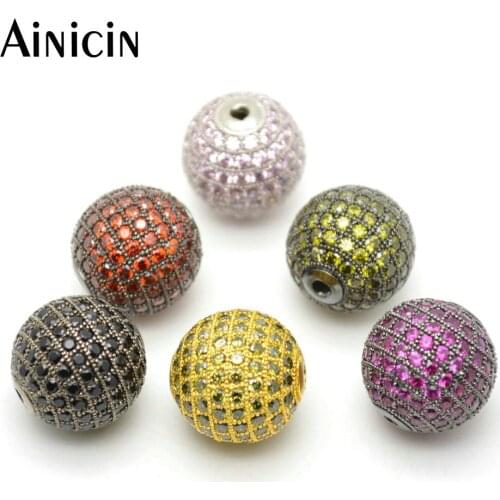 5pcs Mixed Color CZ Crystal Setting Shine Copper Round Beads 16mm High Fashion Disco Ball Earring Making DIY Findings