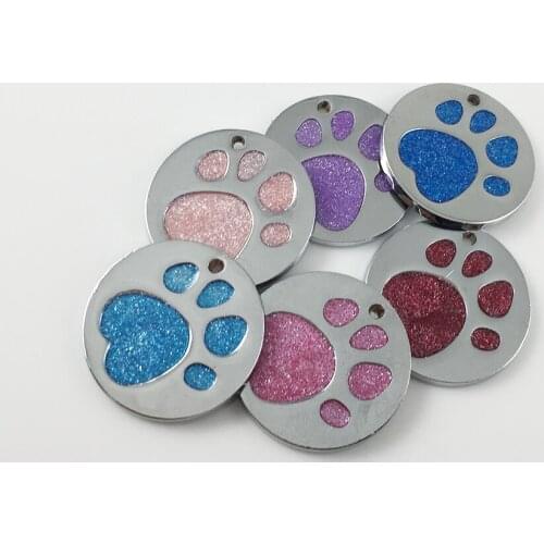 50 pcs/lot Pet ID Tag Dog Cat Tags Glow Name Pendant 25MM Diameter Footprint Dog Identity